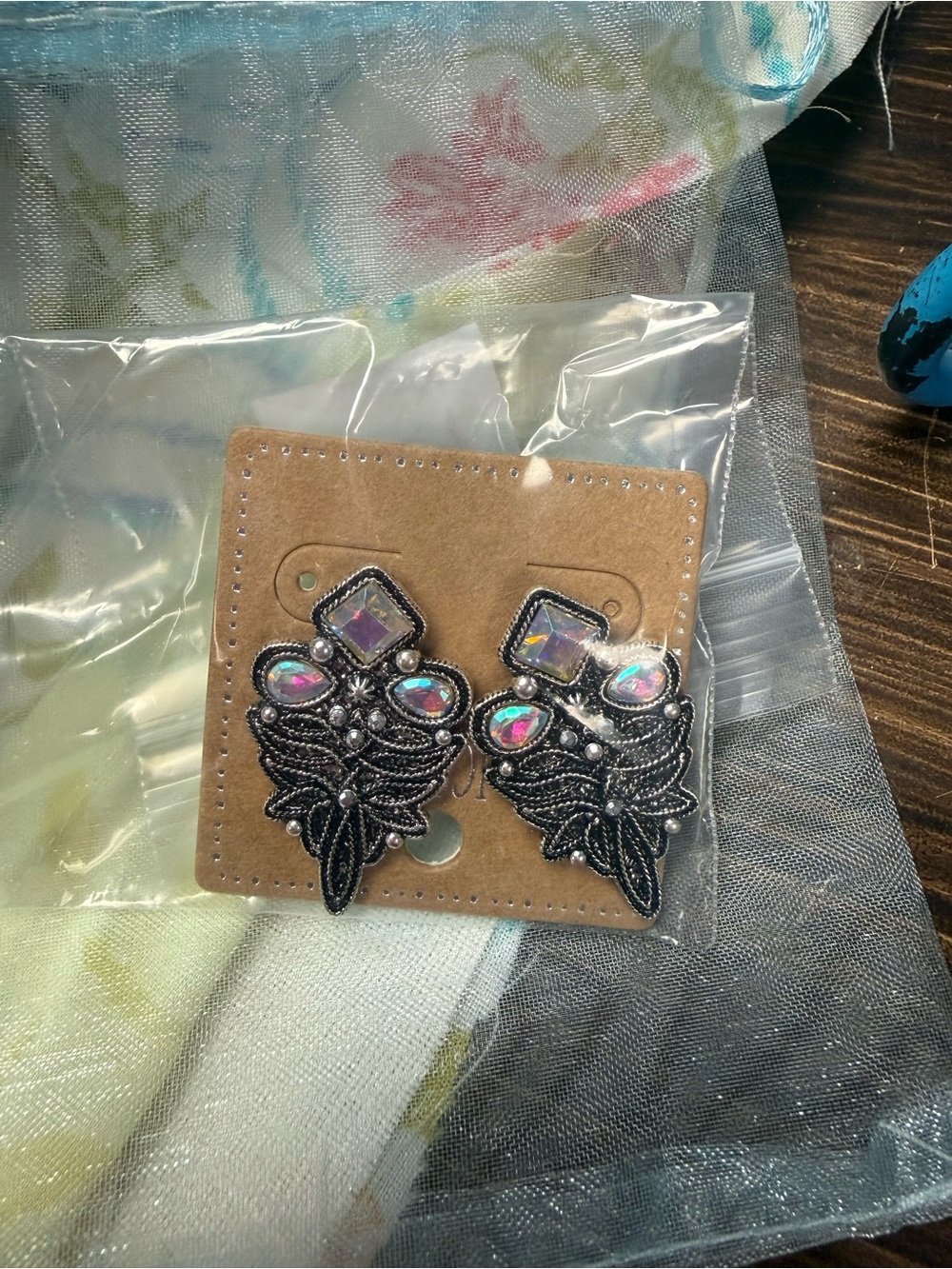 Iridescent Black Beaded Statement Earrings